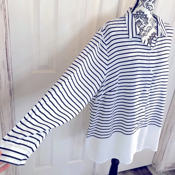 Holly + isadora black and white striped button front blouse - Picture 2 of 7